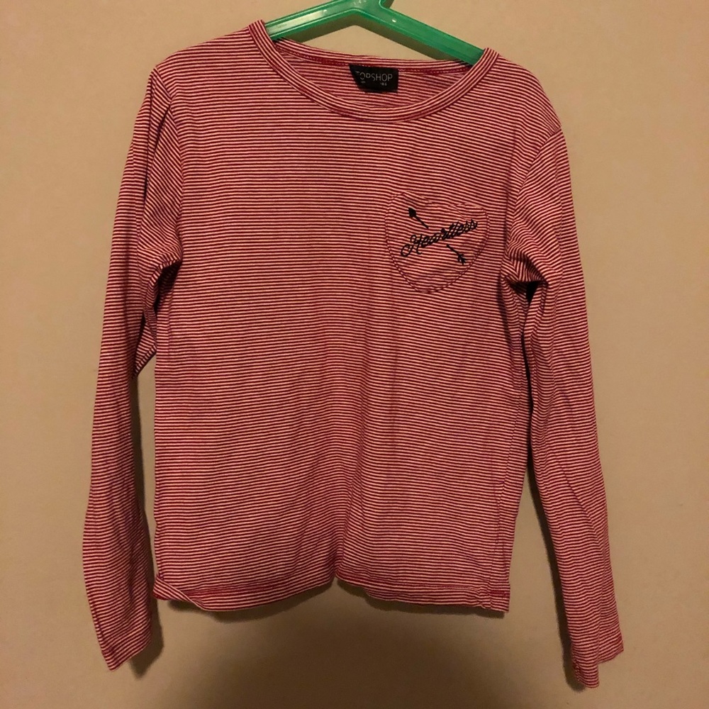 Red and white long sleeve shirt